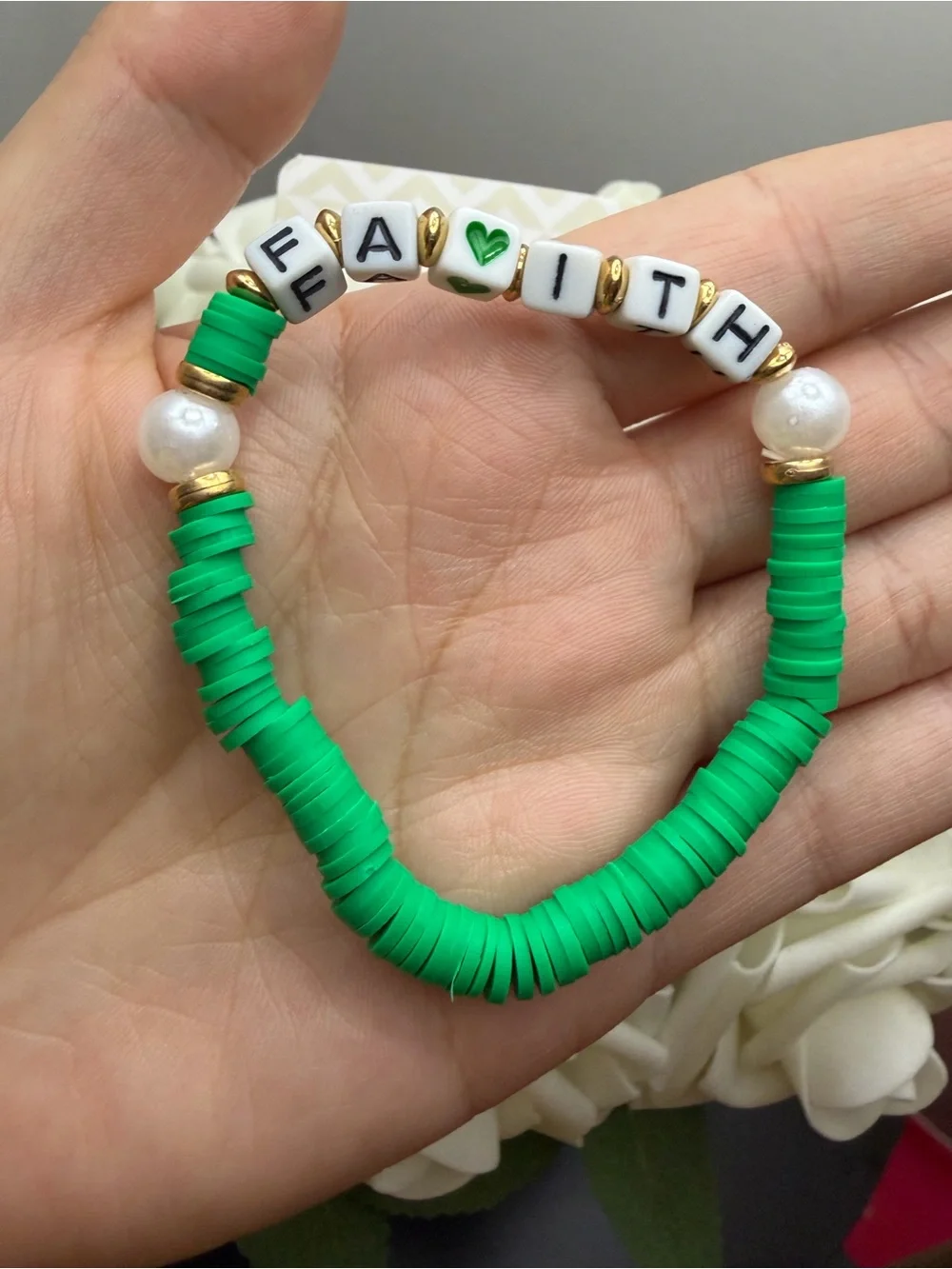 FAITH Green Beaded Stretch Bracelet